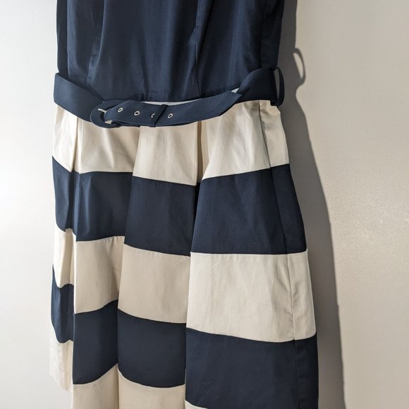 Banana Republic Factory Bold Stripe Fit & Flare Dress Navy White Size 4 PETITE - Picture 3 of 8